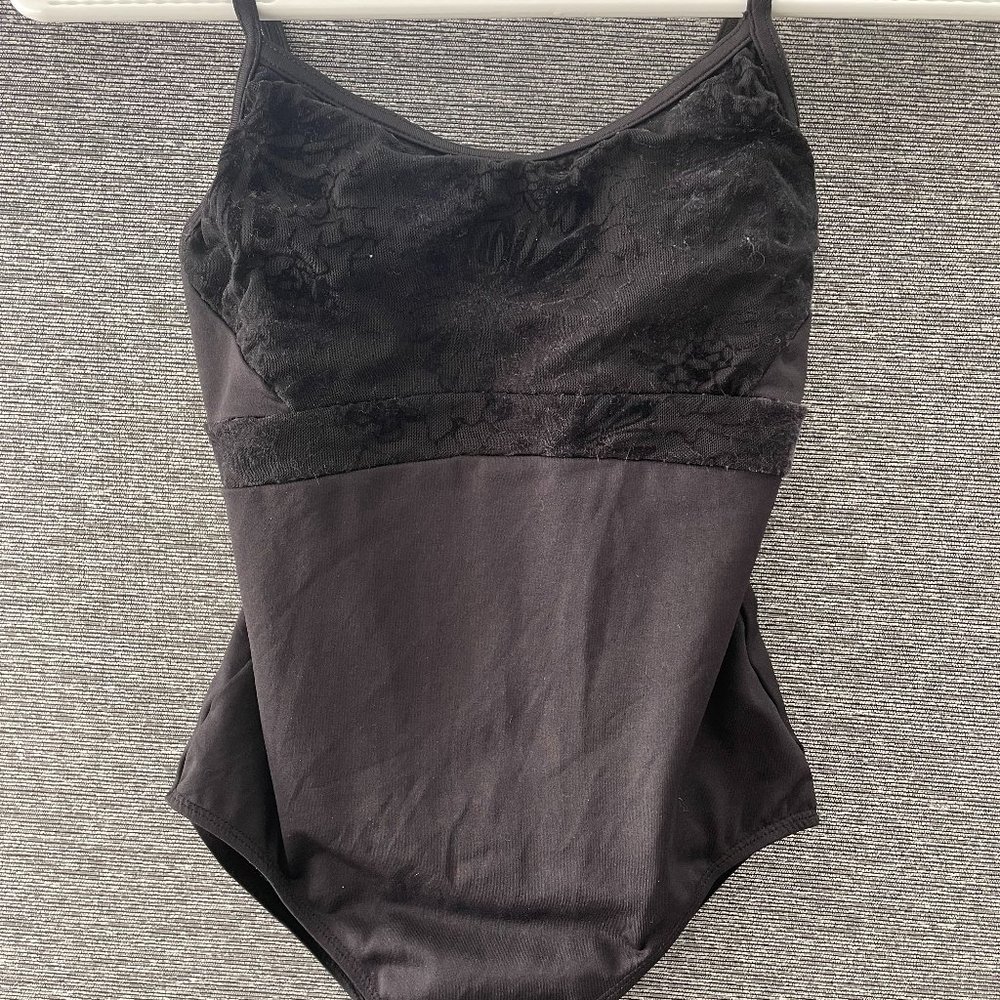 Black cami leotard, embroidered